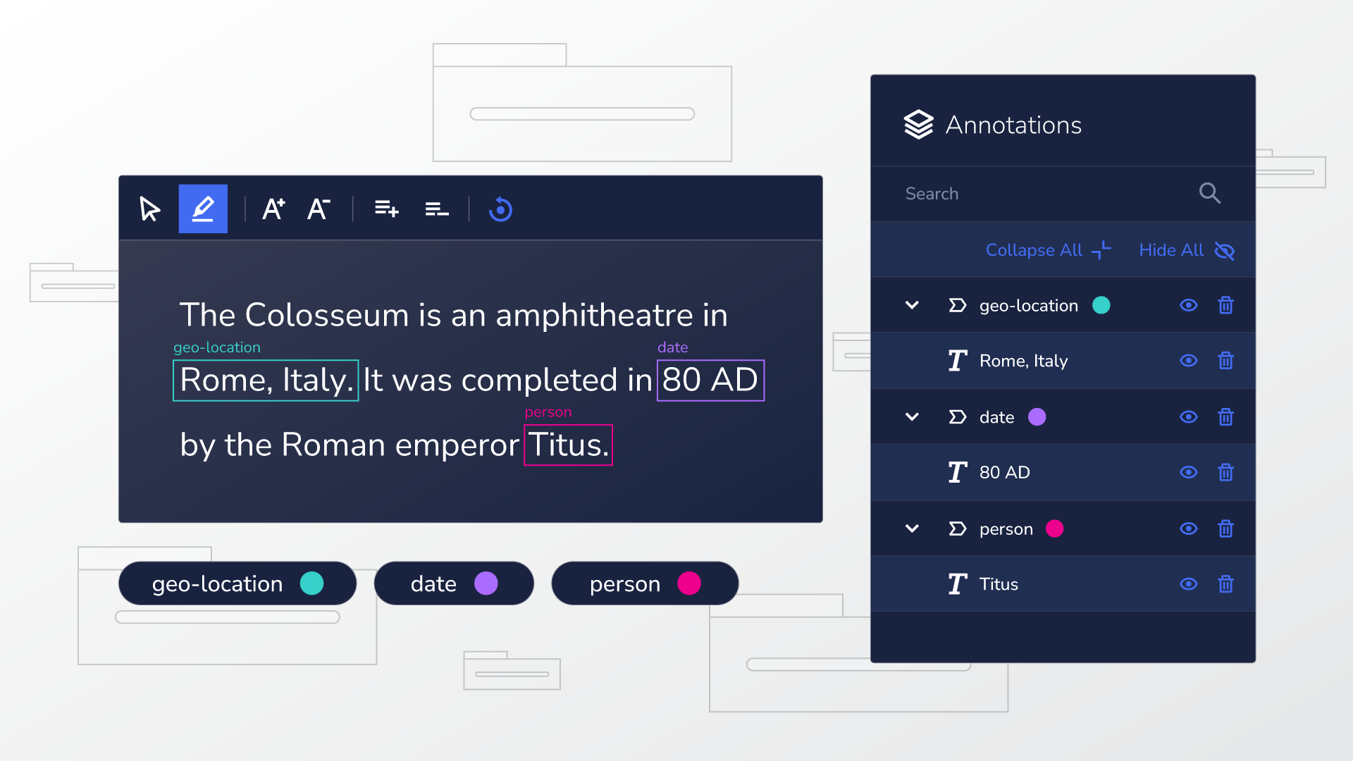 Hero image representing text classification annotations